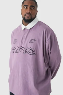 New boohooMAN Plus Oversized Applique Rugby Polo mauve