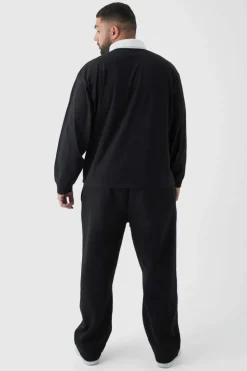 Clearance boohooMAN Plus Oversized Applique Rugby Polo black