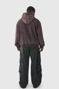 Outlet boohooMAN Plus Oversized Boxy Acid Wash Hoodie chocolate