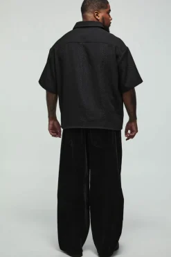 Cheap boohooMAN Plus Oversized Boxy Embossed Jacquard Shirt black
