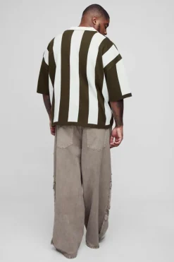 Hot boohooMAN Plus Oversized Boxy Football Knitted Polo green