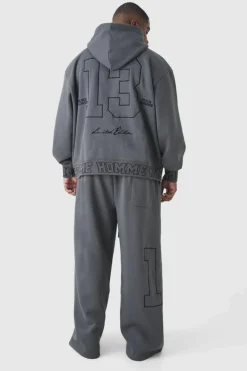 Online boohooMAN Plus Oversized Boxy Homme Embroidered Hoodie charcoal