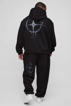 Cheap boohooMAN Plus Oversized Boxy Homme Graffiti Print Hooded Tracksuit black
