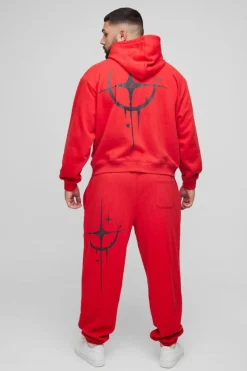 Sale boohooMAN Plus Oversized Boxy Homme Graffiti Print Hooded Tracksuit red