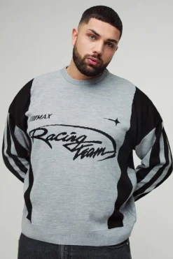 Cheap boohooMAN Plus Oversized Boxy Moto Jumper grey