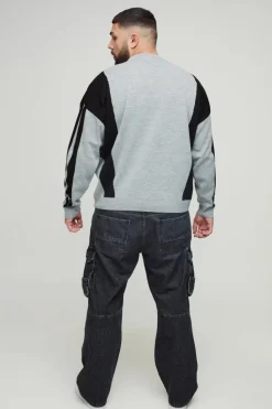 Cheap boohooMAN Plus Oversized Boxy Moto Jumper grey