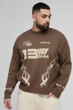 Clearance boohooMAN Plus Oversized Boxy Moto Knitted Jumper taupe