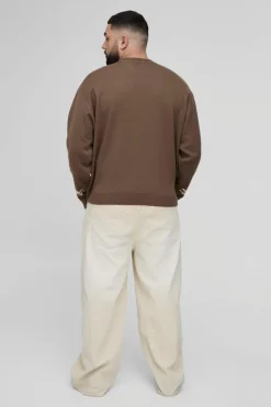 Clearance boohooMAN Plus Oversized Boxy Moto Knitted Jumper taupe