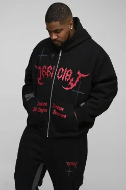 Cheap boohooMAN Plus Oversized Boxy Official Hooded Gusset Jogger Tracksuit black