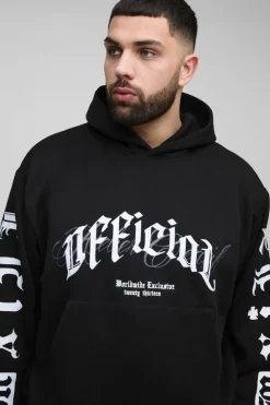 Best boohooMAN Plus Oversized Boxy Official Embroidery Hooded Relaxed Flare Tracksuit black
