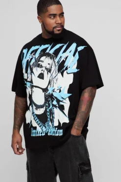 Discount boohooMAN Plus Oversized Boxy Official Tour Large Scale Print T-Shirt black
