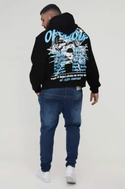Hot boohooMAN Plus Oversized Boxy Official Tour Large Scale Print Hoodie black