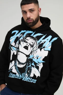 Hot boohooMAN Plus Oversized Boxy Official Tour Large Scale Print Hoodie black