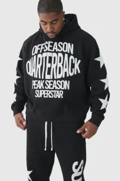 Flash Sale boohooMAN Plus Oversized Boxy Off Season Puff Printed Hooded Tracksuit black