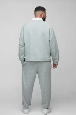 Clearance boohooMAN Plus Oversized Boxy Polo Sweatshirt in grey