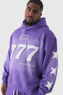 Outlet boohooMAN Plus Oversized Boxy Puff Print Spray Wash Moto Hoodie purple