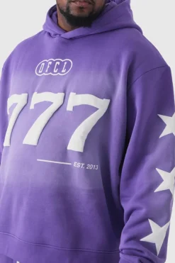 Outlet boohooMAN Plus Oversized Boxy Puff Print Spray Wash Moto Hoodie purple