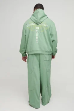 Best boohooMAN Plus Oversized Boxy Seam Detail Limited Hooded Wide Fit Tracksuit green