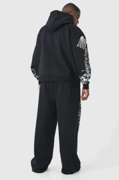 Store boohooMAN Plus Oversized Boxy Sleeve Print Hoodie black