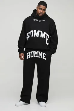 Online boohooMAN Plus Oversized Boxy Split Hem Homme Tracksuit black