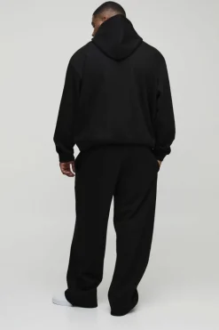 Online boohooMAN Plus Oversized Boxy Split Hem Homme Tracksuit black