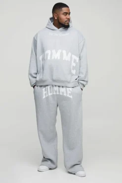 Cheap boohooMAN Plus Oversized Boxy Split Hem Homme Tracksuit grey