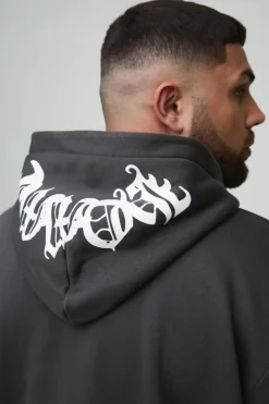 Best boohooMAN Plus Oversized Boxy Zip Heart Print Zip Hooded Double Waistband Tracksuit black