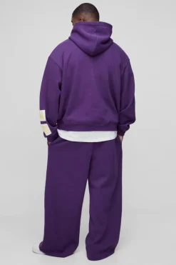 Shop boohooMAN Plus Oversized Boxy Zip Thru Rhinestone Applique Hoodie purple