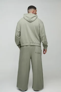Cheap boohooMAN Plus Oversized Boxy Zip Thru Seam Detail Hooded Tracksuit stone
