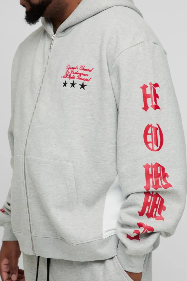 Hot boohooMAN Plus Oversized Boxy Zip Up Homme Hoodie grey