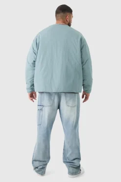 Cheap boohooMAN Plus Oversized Collarless Padded Bomber Jacket In slate