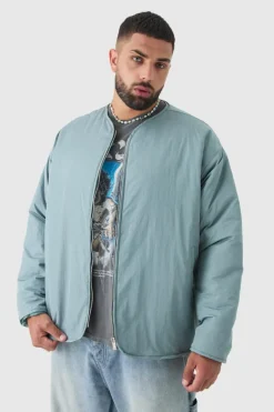 Cheap boohooMAN Plus Oversized Collarless Padded Bomber Jacket In slate