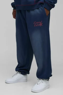 Discount boohooMAN Plus Oversized Contrast Stitch Limited Spray Wash Jogger navy