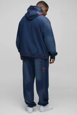 Discount boohooMAN Plus Oversized Contrast Stitch Limited Spray Wash Jogger navy
