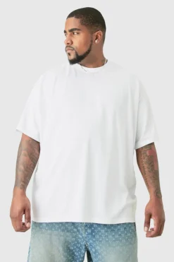 Hot boohooMAN Plus Oversized Crew Neck T-shirt white