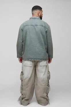 Outlet boohooMAN Plus Oversized Denim Rugby Shirt antique wash