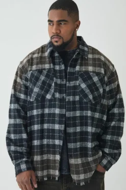 Clearance boohooMAN Plus Oversized Distressed Skeleton Rhinestone Checked Shirt black