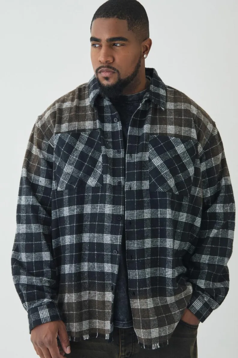 Clearance boohooMAN Plus Oversized Distressed Skeleton Rhinestone Checked Shirt black