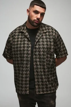 Best Sale boohooMAN Plus Oversized Dogtooth Boucle Shirt charcoal