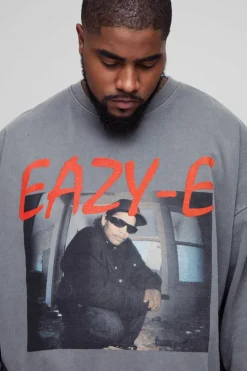Cheap boohooMAN Plus Oversized Eazy-E Wash License Print Sweatshirt charcoal