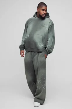 Best boohooMAN Plus Oversized Embroidered Spray Wash Wide Fit Boxer Jogger Tracksuit khaki