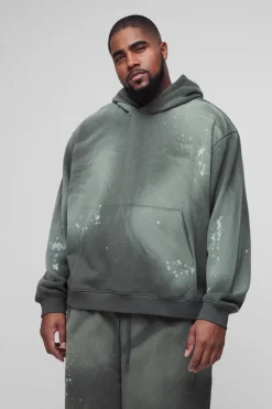 Best boohooMAN Plus Oversized Embroidered Spray Wash Wide Fit Boxer Jogger Tracksuit khaki