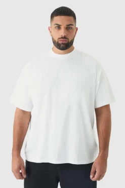Cheap boohooMAN Plus Oversized Extended Neck T-shirt white