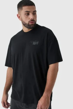 Best boohooMAN Plus Oversized Extended Neck Limited Edition Print T-Shirt black
