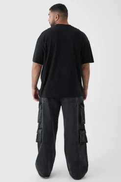 Best boohooMAN Plus Oversized Extended Neck Limited Edition Print T-Shirt black
