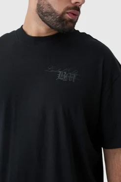 Best boohooMAN Plus Oversized Extended Neck Limited Edition Print T-Shirt black
