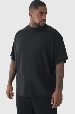 Hot boohooMAN Plus Oversized Extended Neck Basic T-Shirt black