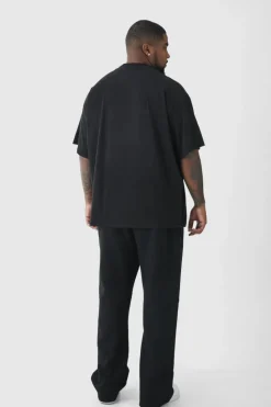 Hot boohooMAN Plus Oversized Extended Neck Basic T-Shirt black