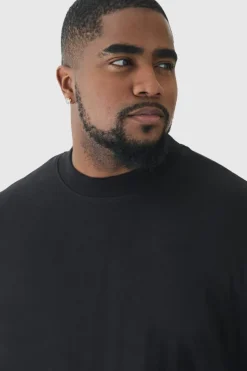 Hot boohooMAN Plus Oversized Extended Neck Basic T-Shirt black