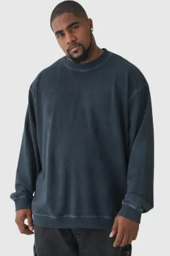 Best Sale boohooMAN Plus Oversized Extended Neck Acid Wash Sweatshirt black